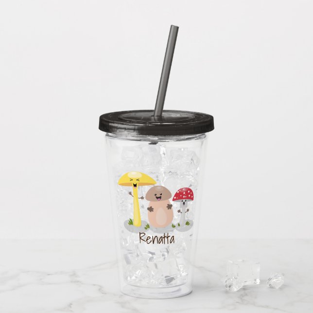 Cute kawaii mushroom fungi toadstool acrylic tumbler (Back Ice)