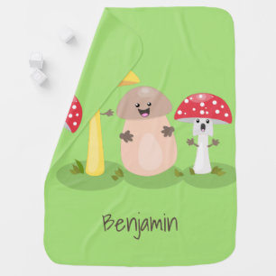 Cute kawaii mushroom fungi toadstool baby blanket