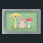 Cute kawaii mushroom fungi toadstool belt buckle<br><div class="desc">This cute and happy fungi trio is drawn in adorable cartoon character style.</div>