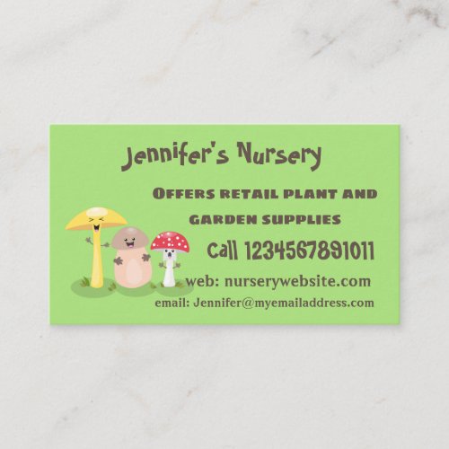 Cute kawaii mushroom fungi toadstool business card