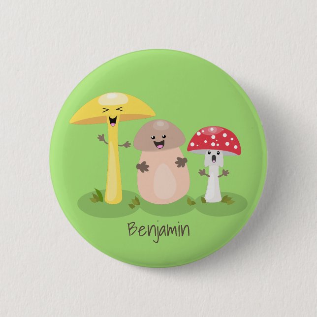 Cute kawaii mushroom fungi toadstool button (Front)