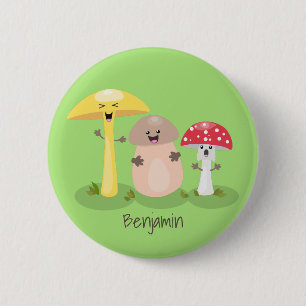 Cute kawaii mushroom fungi toadstool button