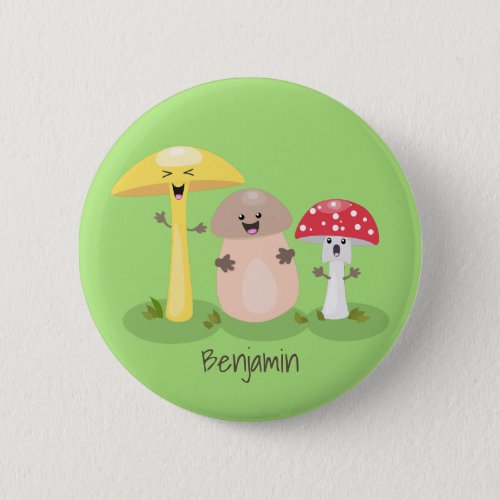 Cute kawaii mushroom fungi toadstool button