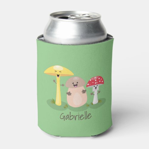 Cute kawaii mushroom fungi toadstool cartoon can cooler