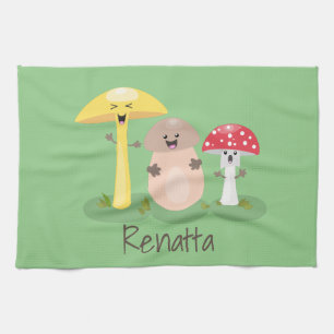 Cute kawaii mushroom fungi toadstool cartoon kitchen towel