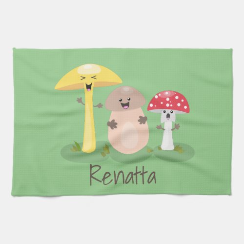 Cute kawaii mushroom fungi toadstool cartoon kitchen towel