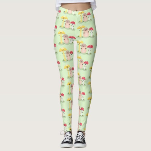 Cute kawaii mushroom fungi toadstool cartoon leggings