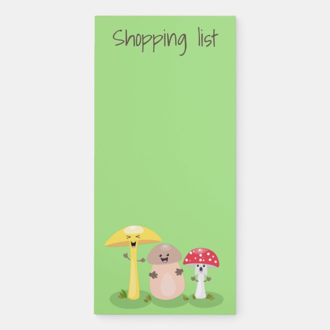 Cute kawaii mushroom fungi toadstool cartoon magnetic notepad (Front)