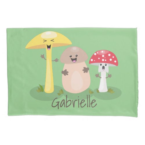 Cute kawaii mushroom fungi toadstool cartoon pillow case