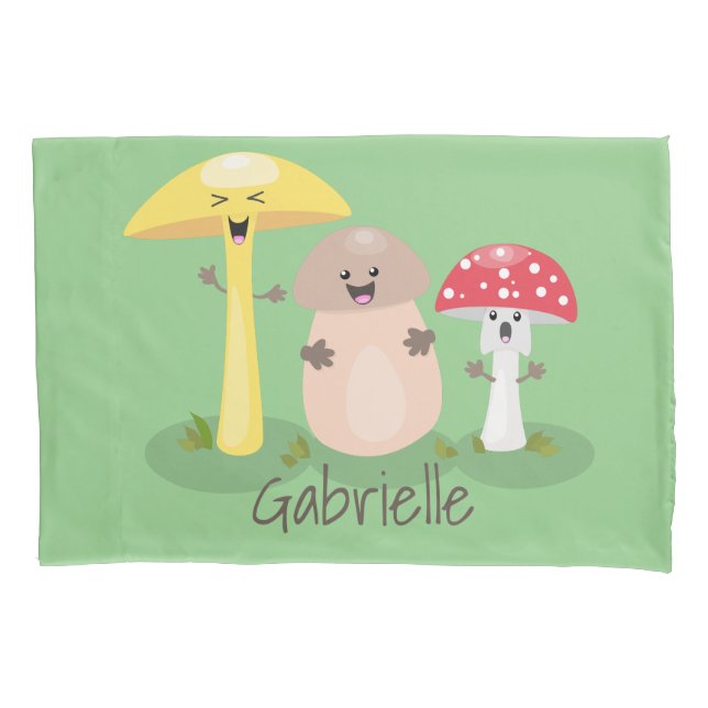 Cute kawaii mushroom fungi toadstool cartoon pillow case (Front)