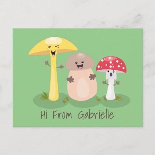 Cute kawaii mushroom fungi toadstool cartoon postcard