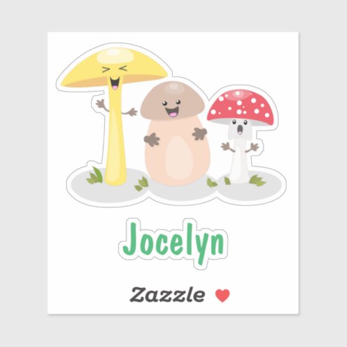 Cute kawaii mushroom fungi toadstool cartoon sticker