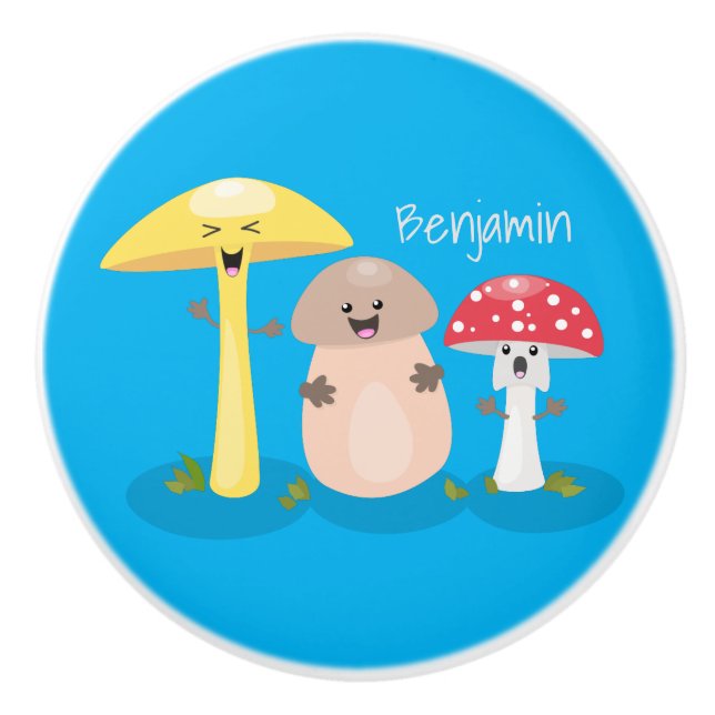 Cute kawaii mushroom fungi toadstool ceramic knob (Front)
