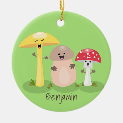 Cute kawaii mushroom fungi toadstool ceramic ornament