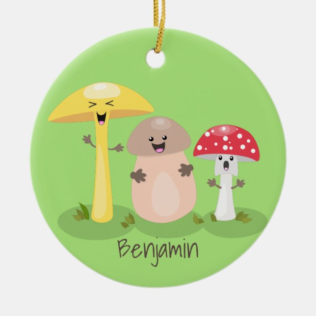 Cute kawaii mushroom fungi toadstool ceramic ornament (Front)