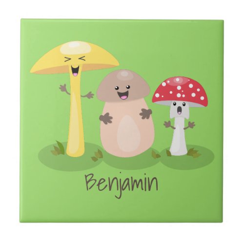 Cute kawaii mushroom fungi toadstool ceramic tile