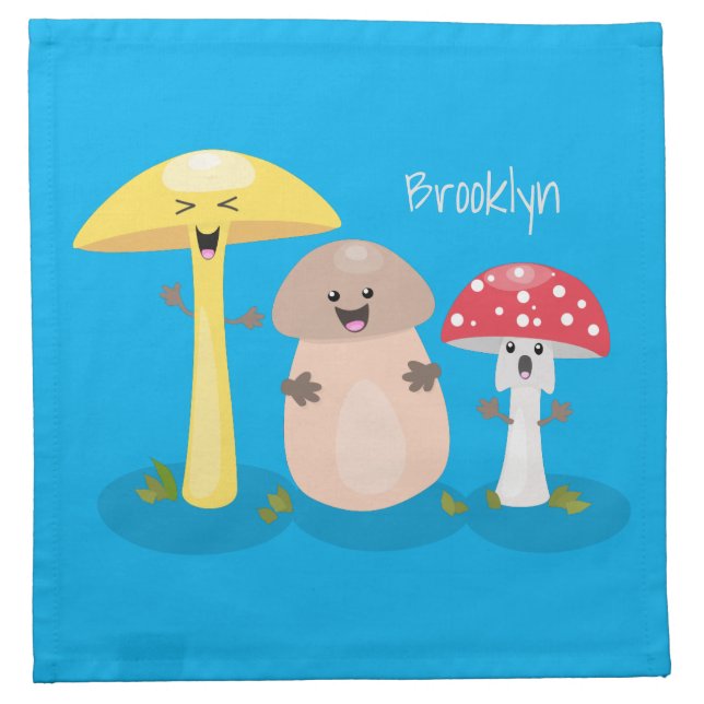 Cute kawaii mushroom fungi toadstool cloth napkin (Front)