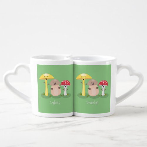 Cute kawaii mushroom fungi toadstool coffee mug set