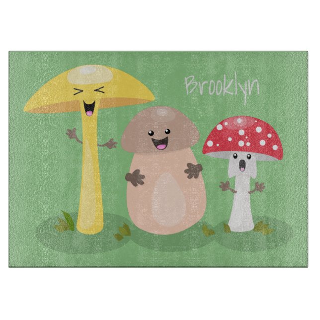 Cute kawaii mushroom fungi toadstool cutting board (Front)