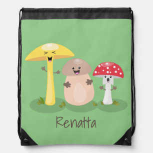 Cute kawaii mushroom fungi toadstool drawstring bag