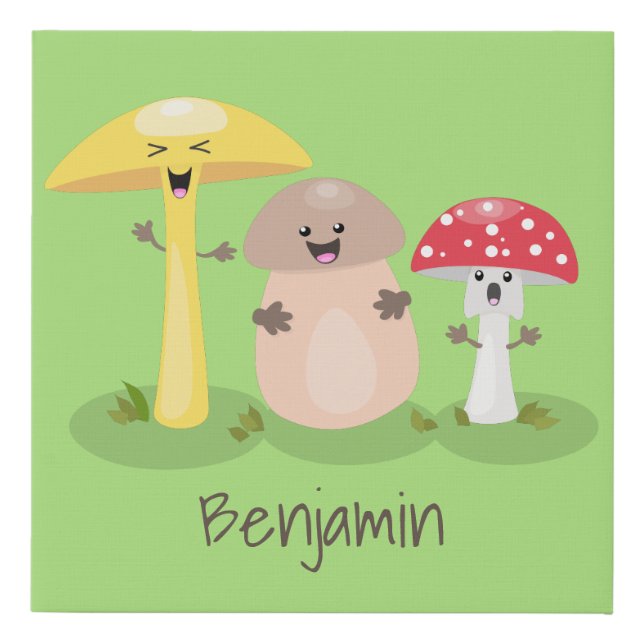 Cute kawaii mushroom fungi toadstool faux canvas print (Front)