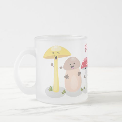 Cute kawaii mushroom fungi toadstool frosted glass coffee mug