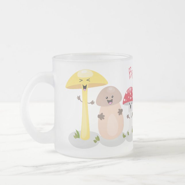 Cute kawaii mushroom fungi toadstool frosted glass coffee mug (Left)