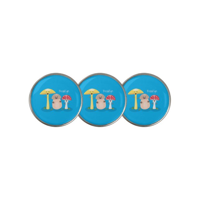 Cute kawaii mushroom fungi toadstool golf ball marker (3 Up)