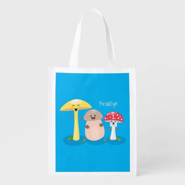 Cute kawaii mushroom fungi toadstool grocery bag (Front)
