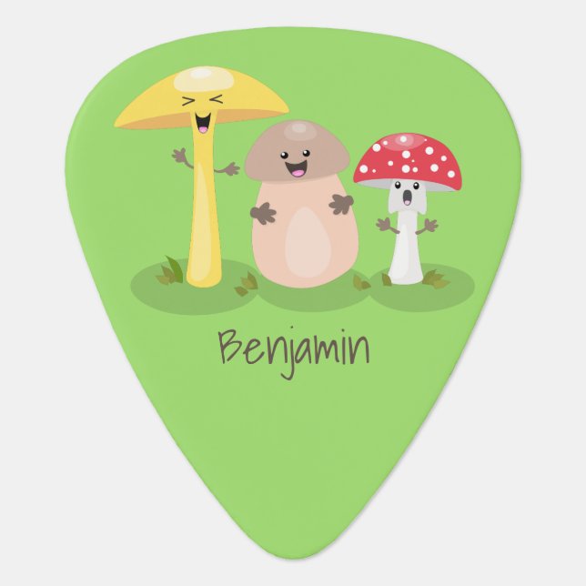 Cute kawaii mushroom fungi toadstool  guitar pick (Front)