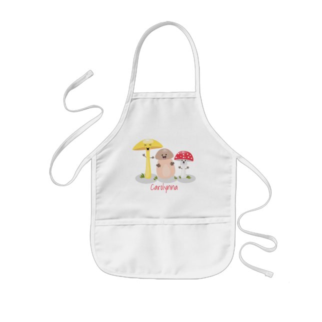 Cute kawaii mushroom fungi toadstool kids' apron (Front)
