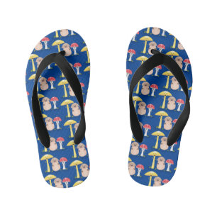 Cute kawaii mushroom fungi toadstool kid's flip flops
