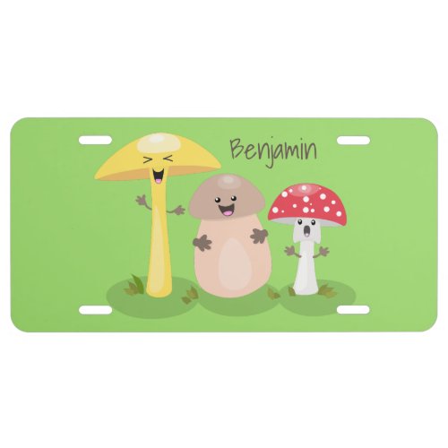 Cute kawaii mushroom fungi toadstool license plate