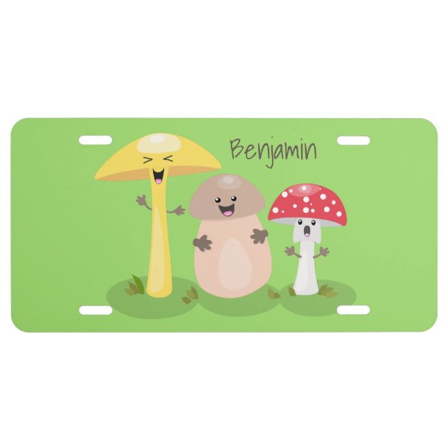 Cute kawaii mushroom fungi toadstool license plate (Front)