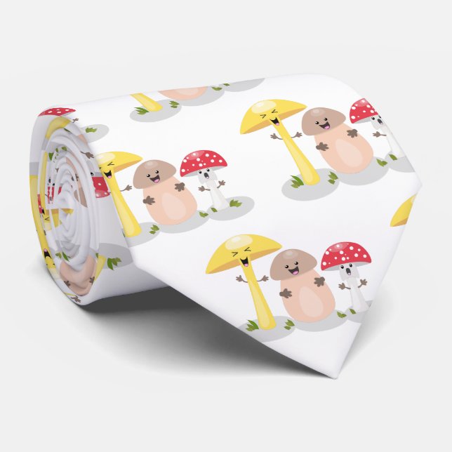 Cute kawaii mushroom fungi toadstool neck tie (Rolled)