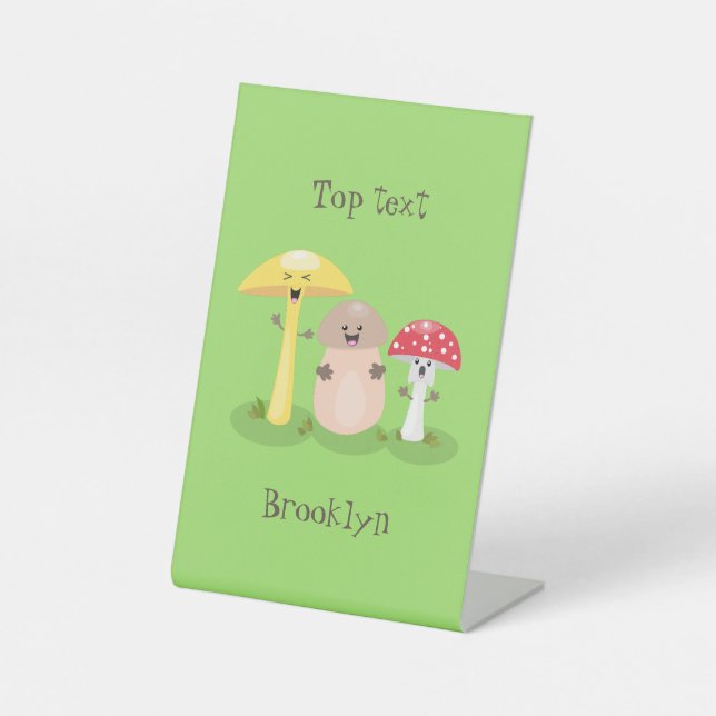 Cute kawaii mushroom fungi toadstool pedestal sign (Front)