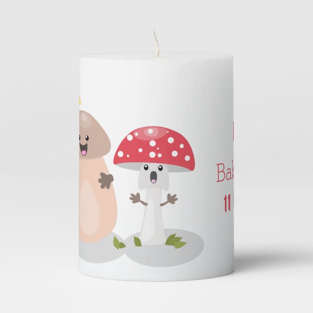 Cute kawaii mushroom fungi toadstool pillar candle (Front)