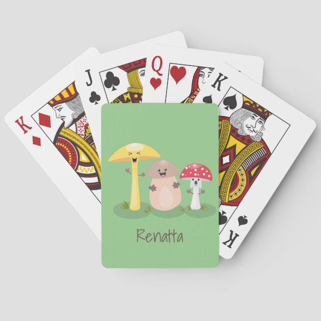 Cute kawaii mushroom fungi toadstool poker cards (Back)