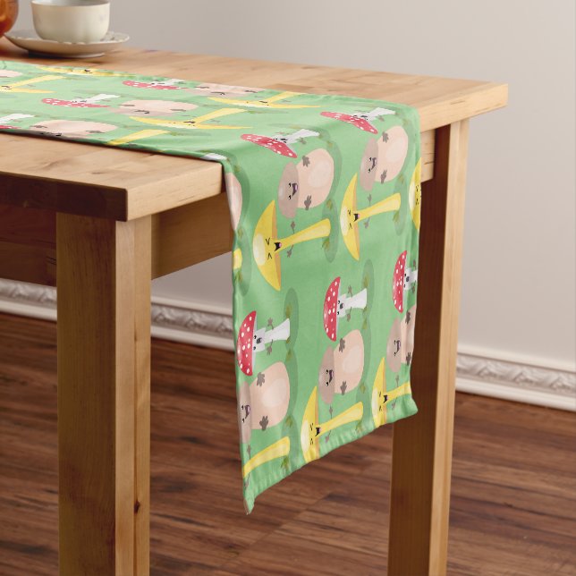 Cute kawaii mushroom fungi toadstool short table runner (In Situ)