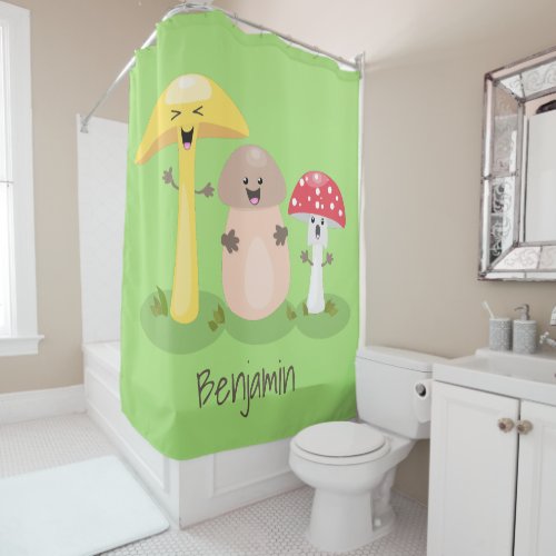 Cute kawaii mushroom fungi toadstool shower curtain