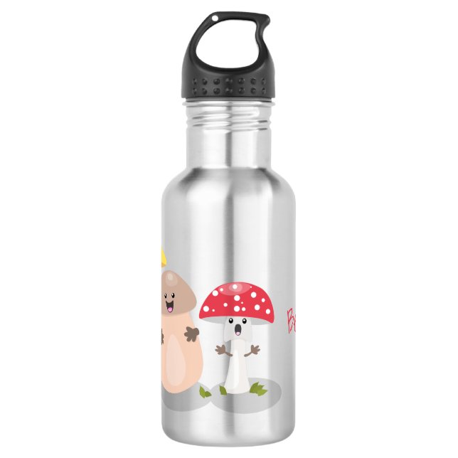 Cute kawaii mushroom fungi toadstool stainless steel water bottle (Front)