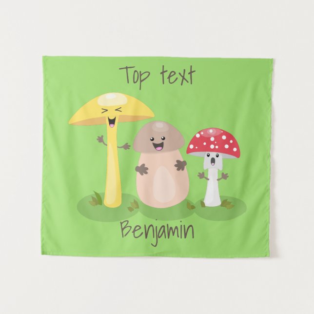Cute kawaii mushroom fungi toadstool  tapestry (Front (Horizontal))