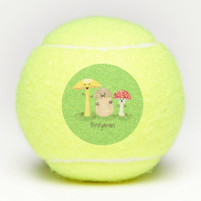 Cute kawaii mushroom fungi toadstool tennis balls (Front)