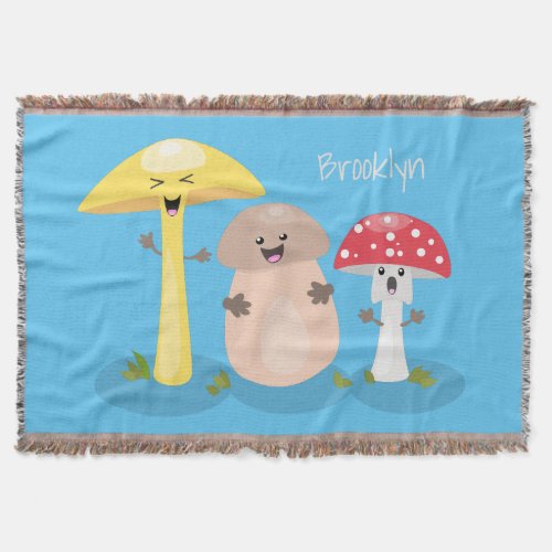 Cute kawaii mushroom fungi toadstool throw blanket