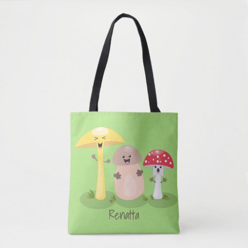 Cute kawaii mushroom fungi toadstool tote bag