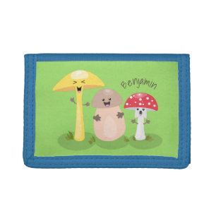 Cute kawaii mushroom fungi toadstool tri-fold wallet