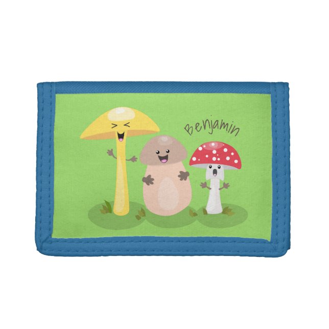 Cute kawaii mushroom fungi toadstool trifold wallet (Front)