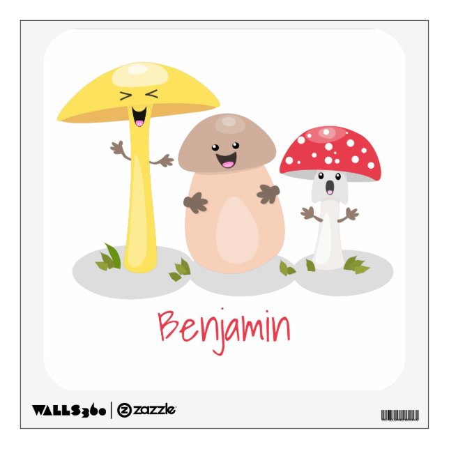 Cute kawaii mushroom fungi toadstool wall decal (Front)