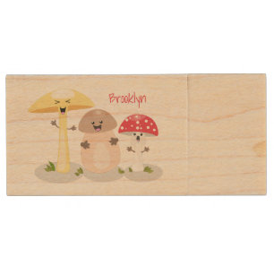 Cute kawaii mushroom fungi toadstool wood flash drive