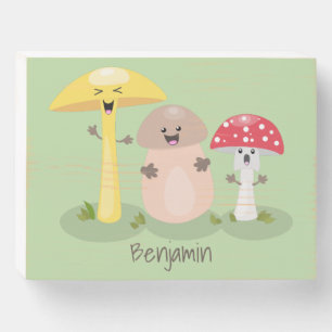 Cute kawaii mushroom fungi toadstool wooden box sign